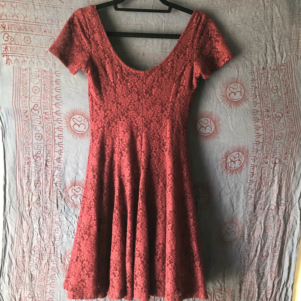 Burgundy Lace Skater Dress
